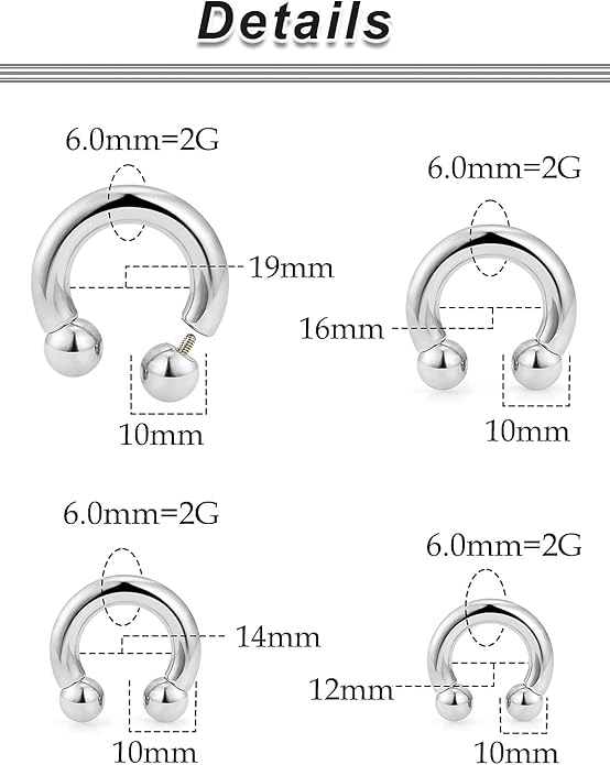 20G-00G Septum Rings Ear Gauges Earrings Stretching Kit 316L Surgical Steel Horseshoe Septum Pa Piercing Jewelry for Women 10mm 12mm 14mm 16mm