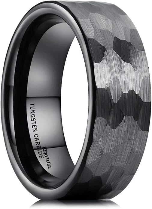 King Will Hammered 8mm Silver Tungsten Ring Hammer Men Wedding Band Comfort Fit