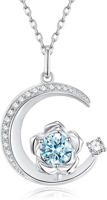 Birthstone Necklace for Women Sterling Silver Moon Pendant Necklaces Anniversary Birthday Fine Jewelry Gifts for Her Women Mother, Adjustable Chain