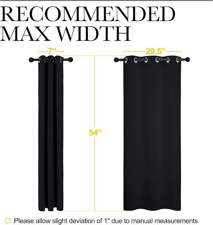 NICETOWN Blackout Draperies Window Curtain Panels, Autumn/Winter Thermal Insulated Solid Grommet Blackout Curtains/Drapes for Cafe (Set of 2, 34 inches by 54 inches, Black)