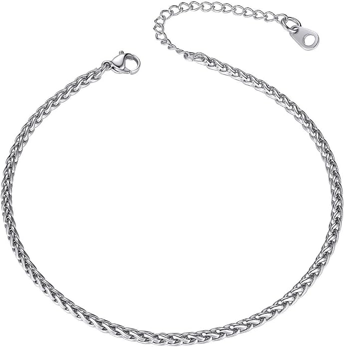 GoldChic Adjustbale Link Chain Anklet for Women Summer Jewelry, 316L Stainless Steel Figaro/Wheat/Twist Rope/Cuban Foot Bracelet-Waterproof, Resizable 9"-12" (Gift Box Included)