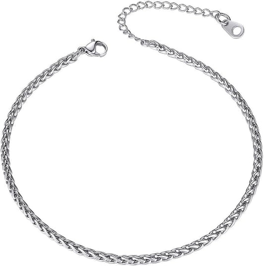 GoldChic Adjustbale Link Chain Anklet for Women Summer Jewelry, 316L Stainless Steel Figaro/Wheat/Twist Rope/Cuban Foot Bracelet-Waterproof, Resizable 9"-12" (Gift Box Included)