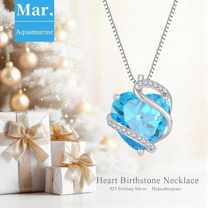 Heart Necklace for Women 925 Sterling Silver Infinity Love Heart Birthstone Necklace Pendant Hypoallergenic Jewelry for Women