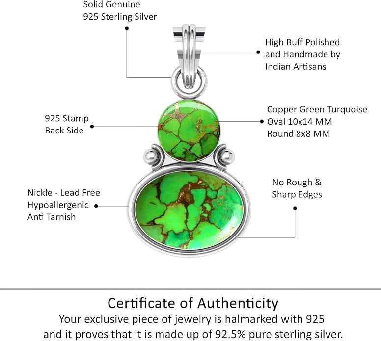 Handmade Genuine 925 Sterling Silver Pendant Necklace Natural Gemstone Crystal, Lapis, Onyx, Amber Oval Round Boho Jewelry For Women