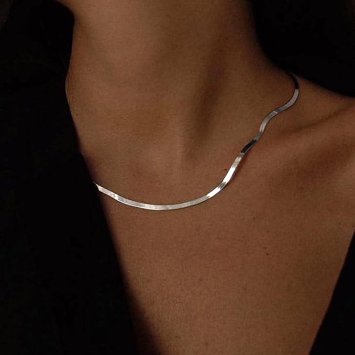 NECOCY 14K Gold Plated Necklaces for Women, Dainty Gold Herringbone Choker Necklace Thin Layered Snake Chain Jewelry for Gifts