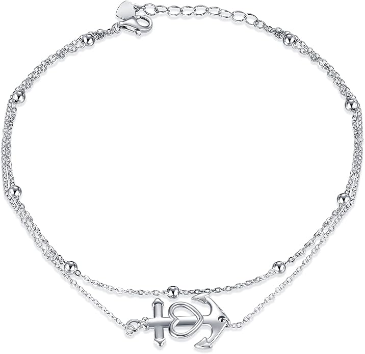 Rnivida 925 Sterling Silver Anklet for Women, Multilayer Foot Chain Adjustable Ankle Bracelet for Women