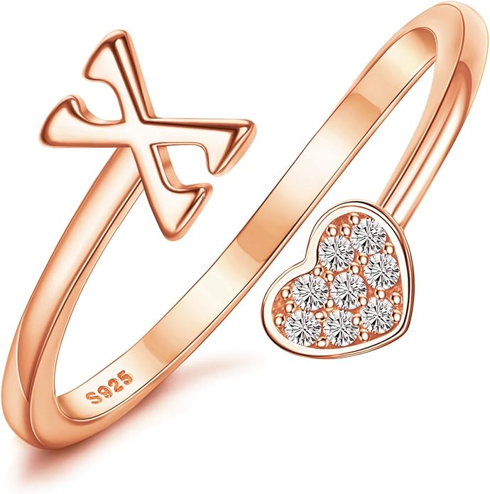 MILACOLATO 925 Sterling Silver Initial Rings for Women Teen Girl 18K Gold Plated Heart Initial Rings Adjustable Capital Letter Ring Stackable Thumb Pinky Rings for Daughter Birthday Bridesmaid Gifts Jewelry, A to Z