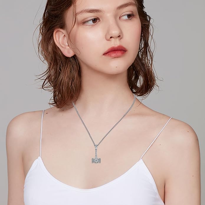 CUOKA MIRACLE Thor Hammer Necklace 925 Sterling Silver Norse Mjolnir Hammer Necklace Vintage Rune Amulet Viking Necklace Jewelry Viking Gift for Women Men