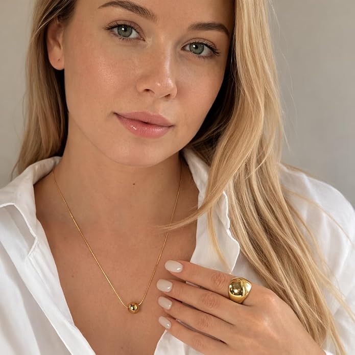 QueenBee Chunky Dome Adjustable Ring for Women, Bold Statement Open Ring, Minimalist Wide Dome Ring, Gold or Silver Plated Fashion Jewelry Gift for Women
