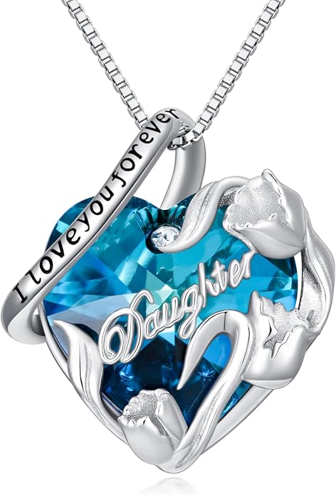 PROESS S925 Sterling Silver Daughter Heart Pendant Necklace from Dad Mom I Love You Forever Jewelry
