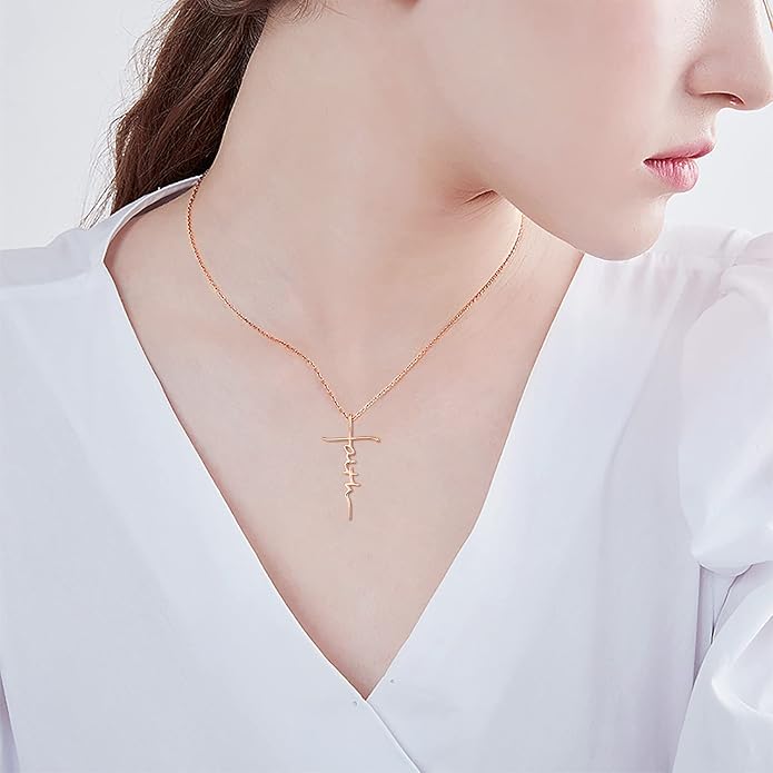 PRAYMOS Faith Cross Necklace for Women 925 Sterling Silver Pendant Necklace With Birthstone Initial Christian Religious Confirmation Baptism Mothers Day Gifts