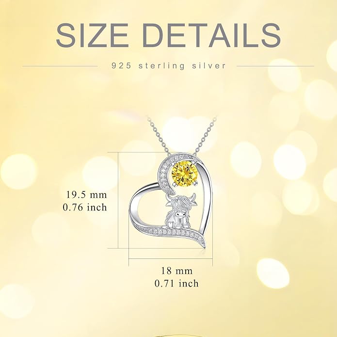 Highland Cow Gifts for Women 925 Sterling Silver Highland Cow Birthstone Necklace Fluffy Cow Jewelry Gifts Birthday Christmas