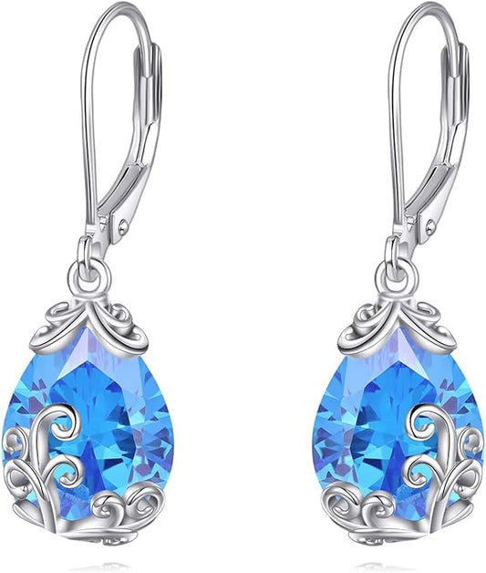 POPLYKE Celtic Filigree Teardrop Drop Dangle Earrings Sterling Silver Leverback Earrings Jewelry for Women
