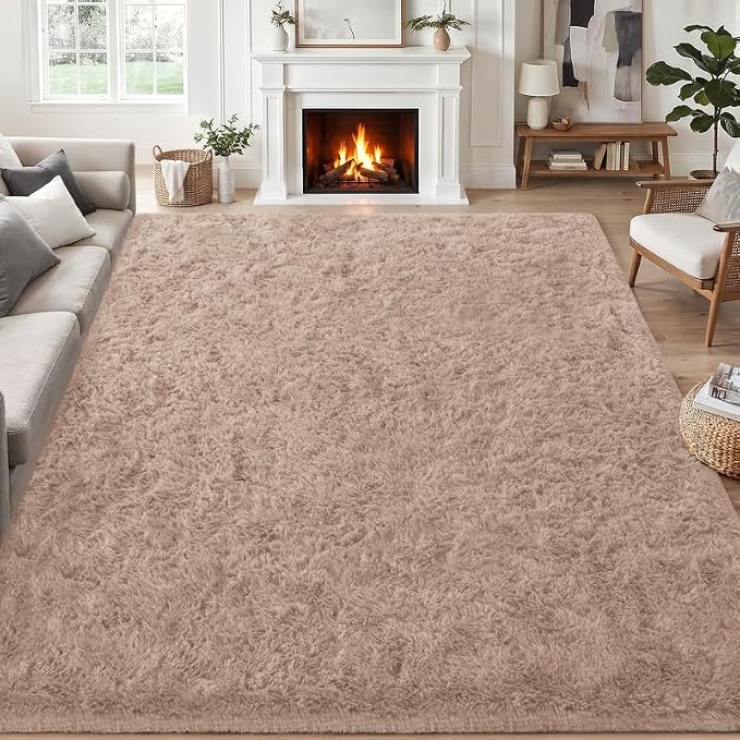 Area Rug for Living Room Bedroom: 4x6 Soft Fluffy Shag Rugs Upgrade Non-Slip High Pile Carpet Large Fuzzy Plush Indoor Floor Shaggy Carpets for Nursery Kid Playroom Office Dorms Home Decor Beige