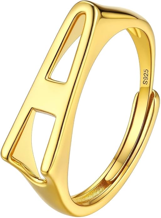 SILVERCUTE 925 Sterling Silver Initial Rings for Women,Adjustable Capital Letter Ring Hypoallergenic,Minimalist 925 Silver Rings for Mother Daughter