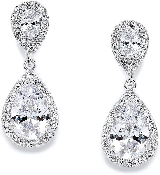 Mariell Cubic Zirconia Crystal Teardrop Dangle Bridal and Wedding Earrings, CZ Jewelry for Brides, Bridesmaids, Homecoming, Prom and Dressy Everyday Wear