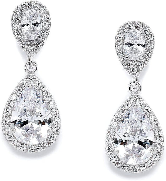 Mariell Cubic Zirconia Crystal Teardrop Dangle Bridal and Wedding Earrings, CZ Jewelry for Brides, Bridesmaids, Homecoming, Prom and Dressy Everyday Wear