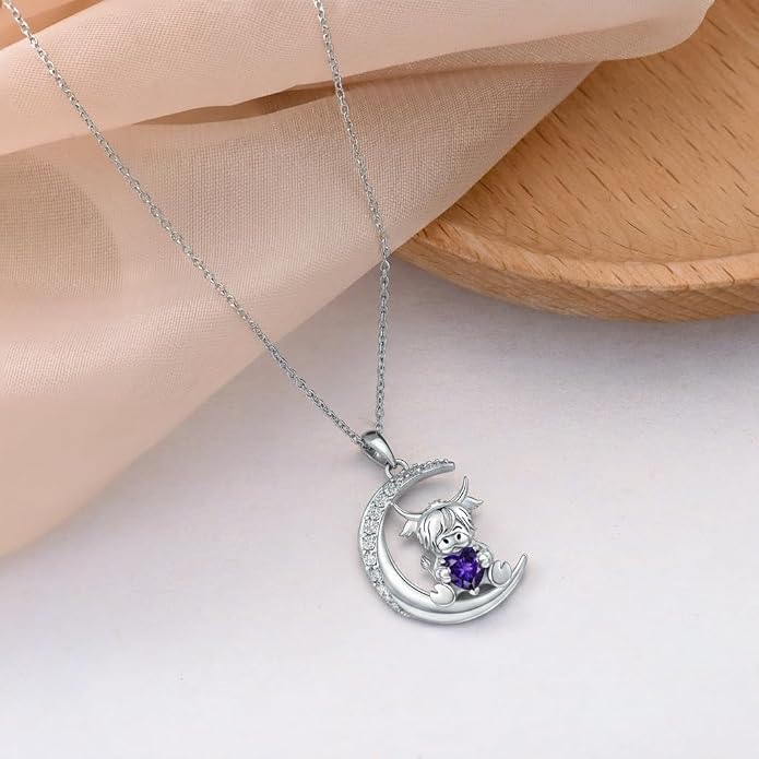 PROESS Animal Birthstone Necklace 925 Sterling Silver Otter/Axolotl/Hippo/Elephant/Dachshund/Monkey/Red Panda Pendant Necklace Animal Birthstone Jewelry Gifts for Women