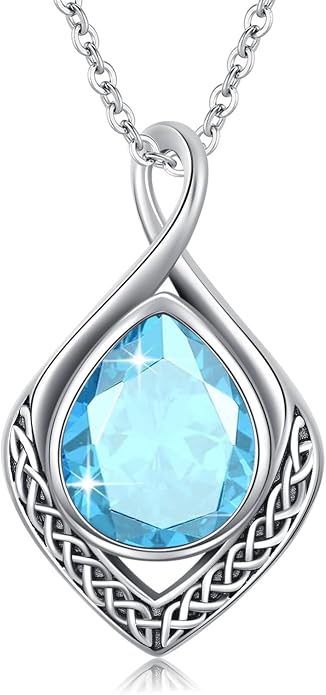 PELOVNY Celtic Knot Necklaces for Women 925 Sterling Silver Gemstone/Birthstone Teardrop Infinity Necklace Irish Celtic Pendant Jewelry Gifts for Mom Daughter Wife