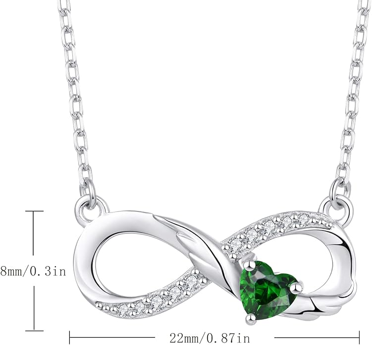STARCHENIE Infinity Necklace 925 Sterling Silver Angel Wings Heart Birthstone Necklace for Women