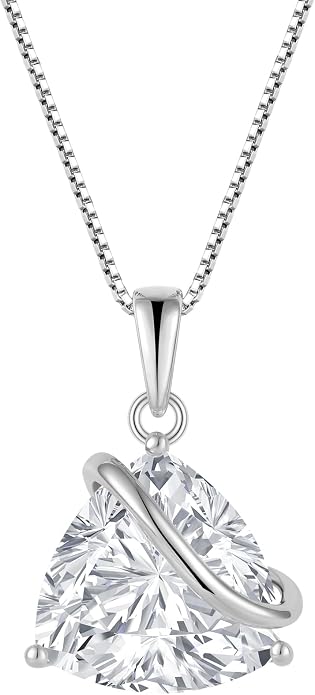 Birthstone Necklace for Women 925 Sterling Silver Triangle cut CZ Halo Pendant Necklaces Infinity Jewelry Gift for Birthday Christmas Mother's Day