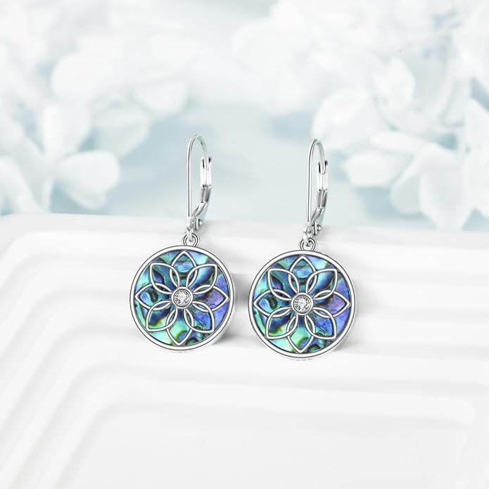 TIGER RIDER Abalone Shell 925 Sterling Silver Dangle Earrings Lightweight Filigree Dangle Drop Earrings for Women