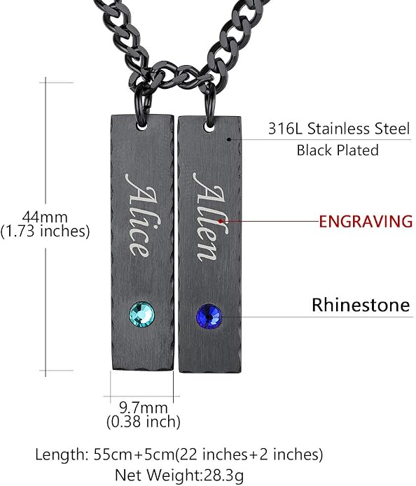 Custom4U Personalized Birthstone Bar Necklaces for Women, Custom Handmade Silver/Black/Gold Vertical Bar Pendants with 1-3 Names Engraved,Unique Memorial Necklace for Her