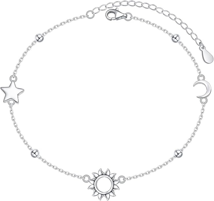 Alphm Anklet for Women S925 Sterling Silver Adjustable Foot Evil Eye Starfish Heart Bead Butterfly Celtic Knot Cross Multilayer Layered Ankle Bracelet Jewelry