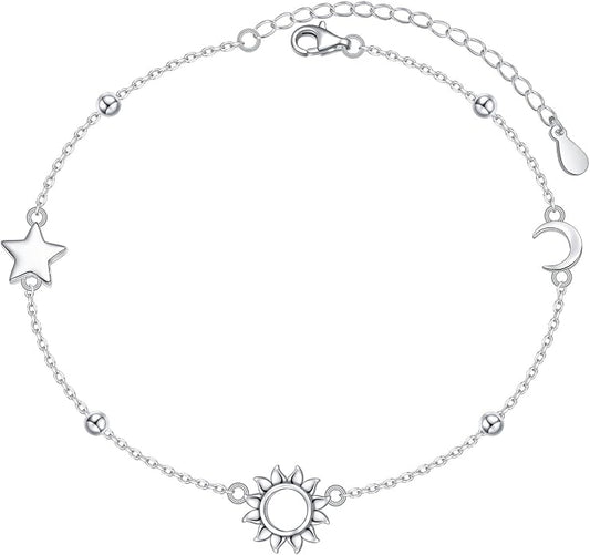 Alphm Anklet for Women S925 Sterling Silver Adjustable Foot Evil Eye Starfish Heart Bead Butterfly Celtic Knot Cross Multilayer Layered Ankle Bracelet Jewelry