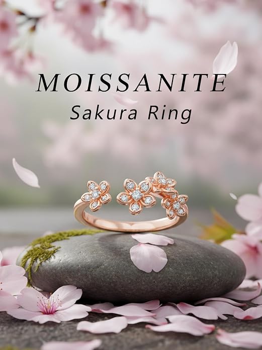 Moissanite Flower/Butterfly/Star Pretty Open Ring for Women, Adjustable Ring, Solid 925 Sterling Silver with Gold Plated, Stackable Ring, Birthday Valentines Anniversary Mothers Day Ideal Gift for Her