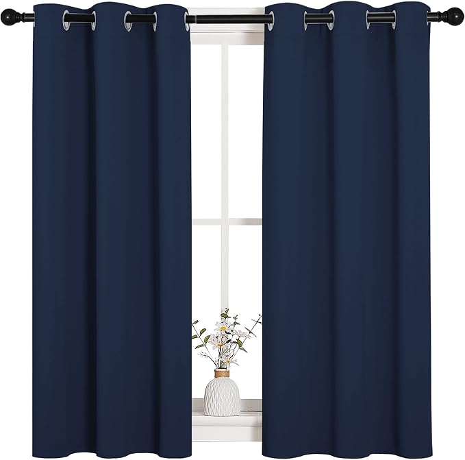 NICETOWN Blackout Draperies Curtains, All Season Thermal Insulated Solid Grommet Top Blackout Curtains/Drapes for Kid's Room (Navy, 1 Pair, 34 x 45 inches)