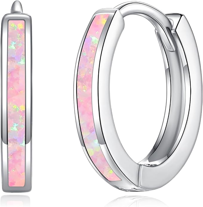 CiNily Sterling Silver Hoop Earrings, Tiny Opal Hoop Earrings for Women Small Huggie Earrings Lightweight Dainty Mini Hoops Hypoallergenic Jewelry Cartilage Piercing Hoop Earrings 12mm