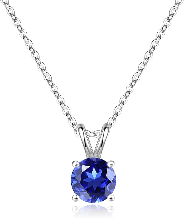 SMILEST Birthstone Necklaces for Women Mom Wife, 1ct Sparkle Round Cut Birthstone Pendant 925 Sterling Silver Necklace Anniversary Birthday Gifts for Women Mom Wife Friend