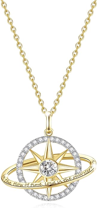 FANCIME Stellar Promise Birthstone Necklace for Women White Gold Plated Sterling Silver Planet Star Pendant Fine Jewelry Anniversary Birthday Mothers Day Gifts for Women Wife Friend Her