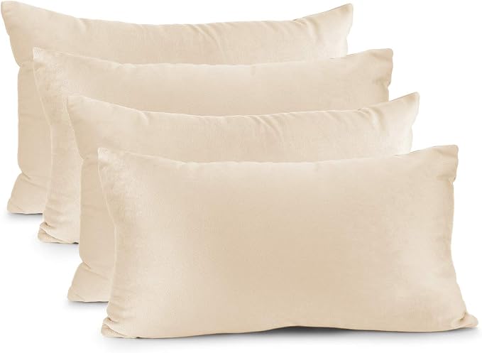 Nestl Throw Pillow Covers, Cozy Velvet Decorative Pillow Covers 12x20 Inches, Soft Solid Couch Pillow Covers for Sofa, Bed and Car, Set of 4 - Beige Cream