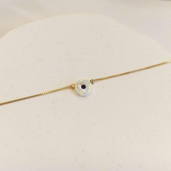 Minimalist Evil Eye Charm Bracelet – Handmade Delicate Good Luck Jewelry for Women – Adjustable 6.5” + 1” Extender
