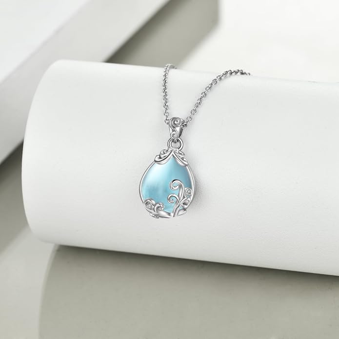 POPLYKE Sterling Silver Gemstone Teardrop Pendant Necklace Crystal Jewelry for Women