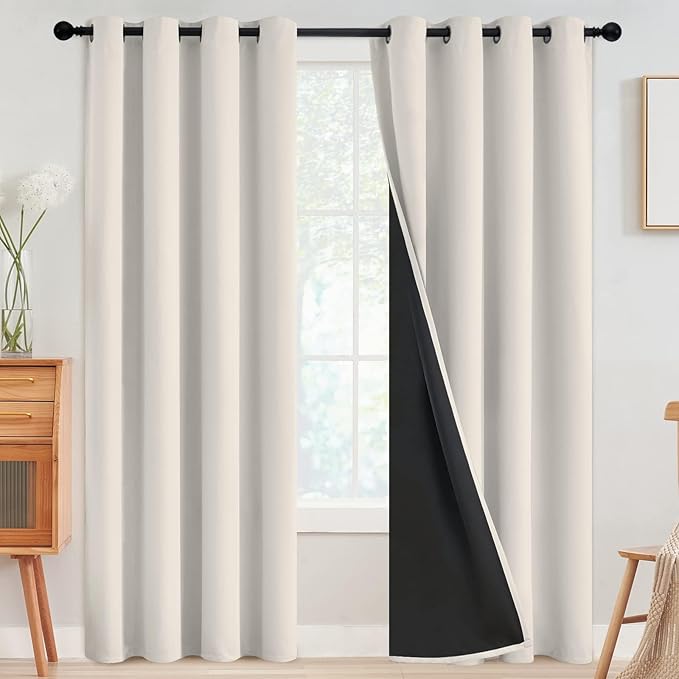 SimpleHome Cream 100% Blackout Curtains Room Darkening Living Room 96 Inch | Curtains for Bedroom,Thermal Insulated Grommet Window Drapes,Curtains for Living Room with Black Back,52 x 96 Inch,2 Panels