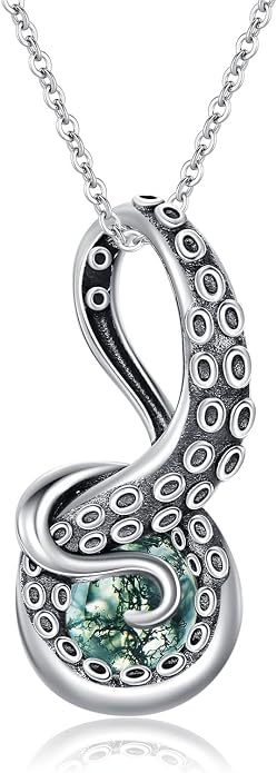 Octopus Tentacles Necklace with Gemston 925 Sterling Silver Octopus Pendant for Women Ocean Jewelry Gift for Women