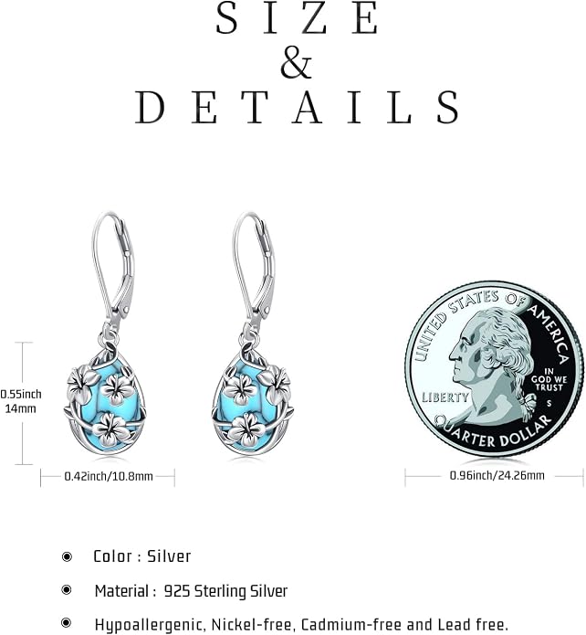 Flower Earrings 925 Sterling Silver Flower Teardrop Leverback Dangle Earrings Jewelry Gifts for Women Girls