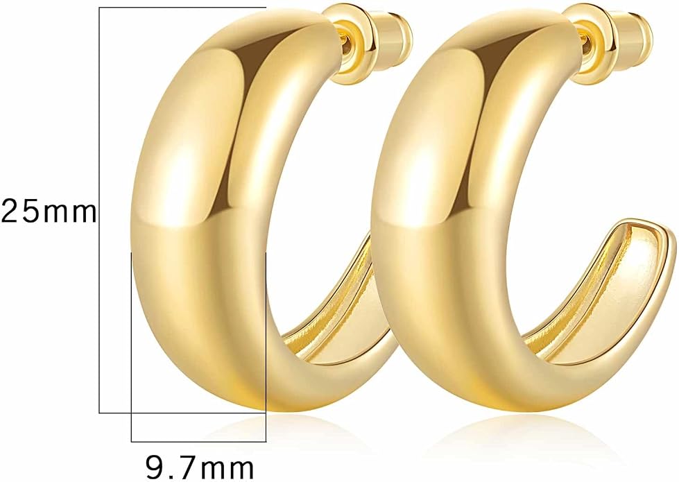 Cossa Gold Earrings for Women Tapered Design 14K Gold Hoop Earrings for Women Chunky Classic and Contemporary Style Statement Dome Chunky Hoop Earring for Womens Hypoallergenic 20/25mm