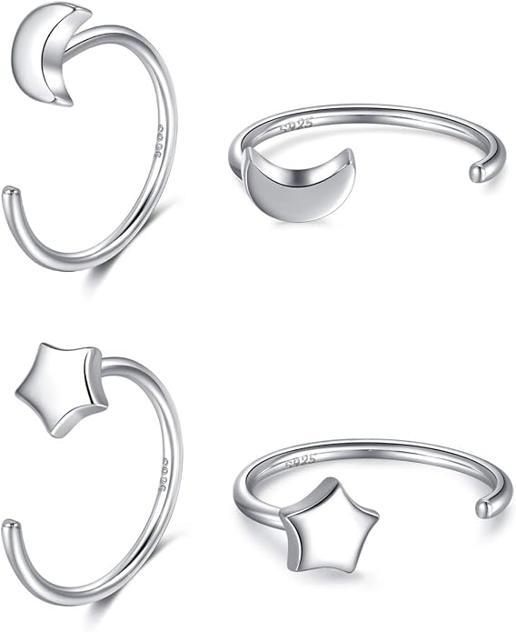 CHIC & ARTSY 925 Sterling Silver Half Hoop Earrings for Women, Small Huggie Hoops Set with Ball Bar Star Moon Cross & Pearl, Lightweight Comfort Fit Everyday & Sleep Earrings