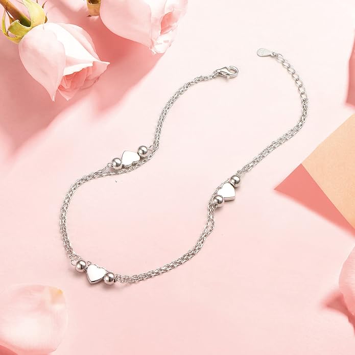 Alphm Anklet for Women S925 Sterling Silver Adjustable Foot Evil Eye Starfish Heart Bead Butterfly Celtic Knot Cross Multilayer Layered Ankle Bracelet Jewelry
