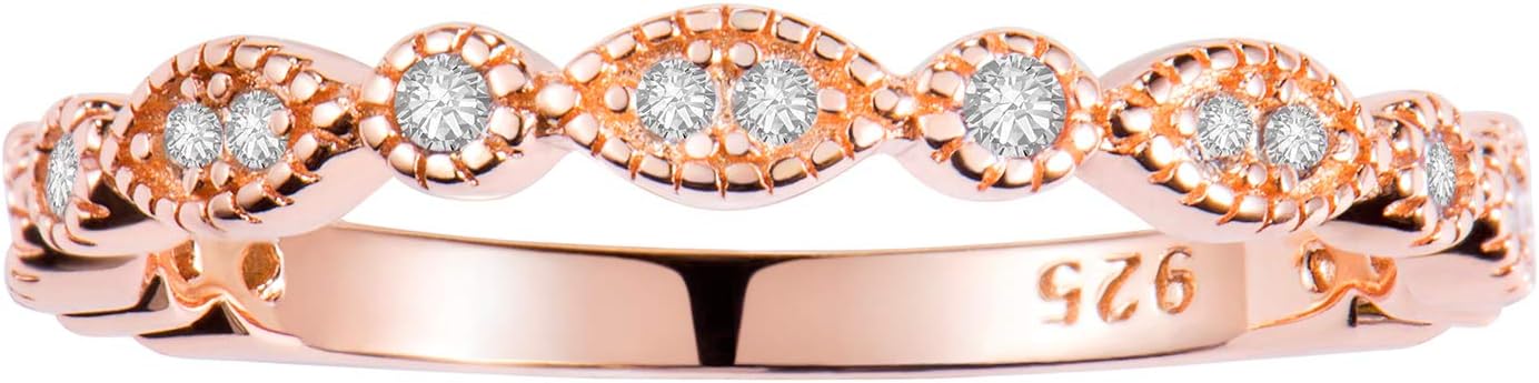 espere Milgrain Marquise & Round Cubic Zirconia Half Eternity Ring Stacking Infinity Wedding Band Sterling Silver 925 Size 3.5-10.5 3 Colors Available Half