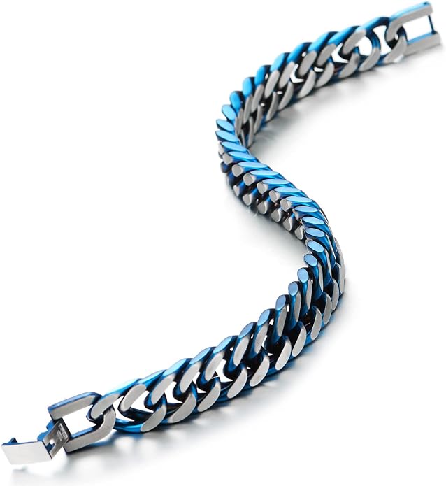 COOLSTEELANDBEYOND Mens Stainless Steel Two-tone Curb Chain Bangle Bracelet, Satin Finish
