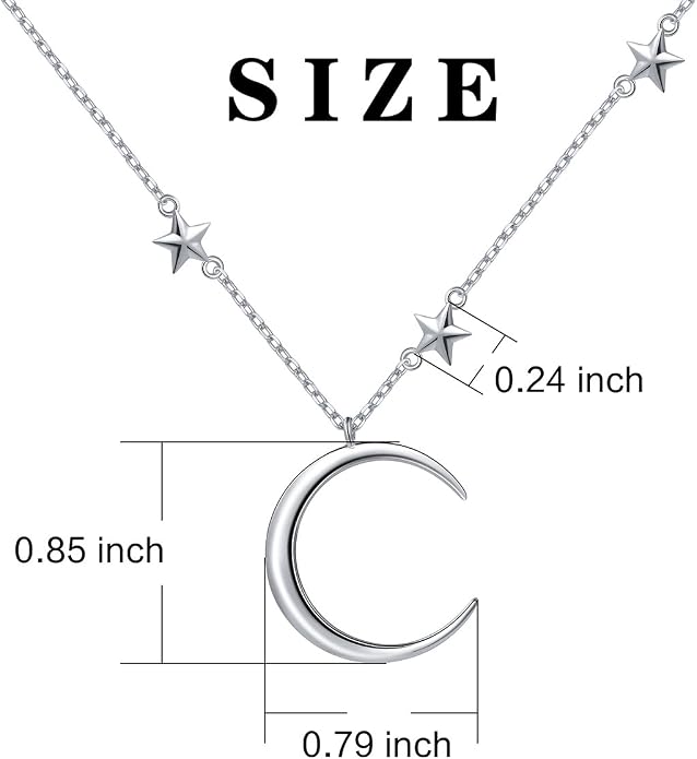 Ladytree 925 Sterling Silver Jewelry Crescent Moon and Star Pendant Necklace