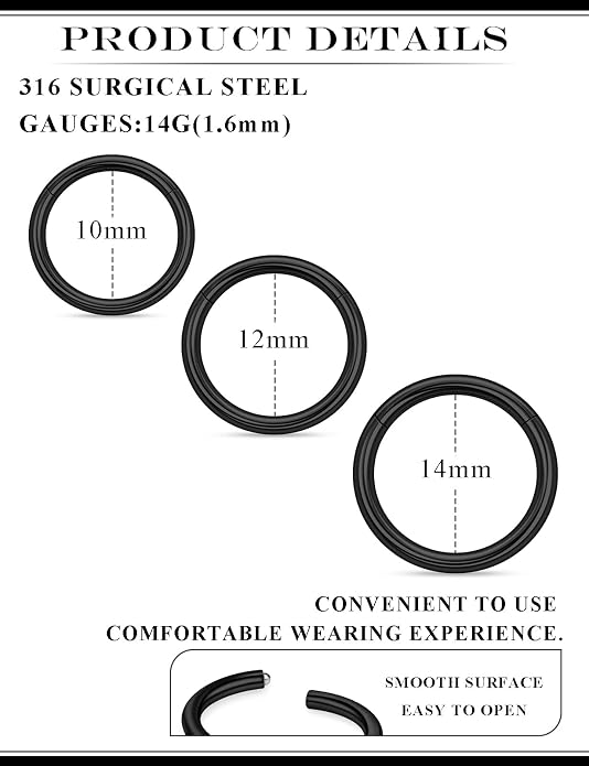 20G 18G 16G 14G 12G 10G 8G 6G 4G 2G Nose Rings Hoops 316l Surgical Steel Clicker Septum Lip Ring Tragus Helix Daith Rook Conch Snug Cartilage Lobe Earrings Hoop Piercing Jewelry For Women Men