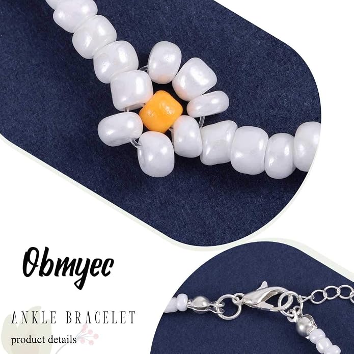 Beaded Chain Ankle Bracelets for Women Waterproof Sunflower Anklets Beachy Vacation Foot Jewelry Gifts