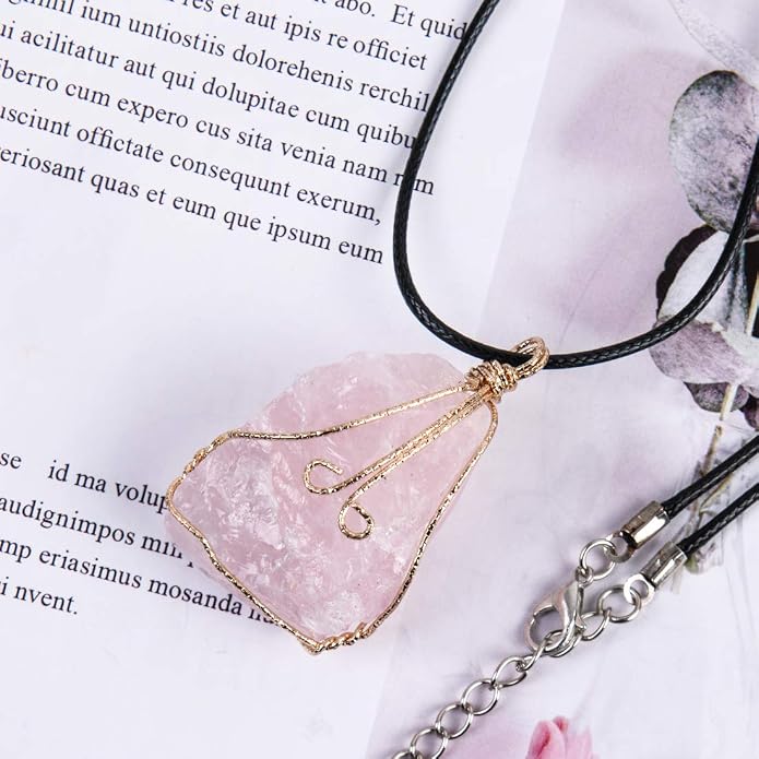 YGLINE Natural Raw Stone Healing Crystal Necklace Wire Wrapped Pendant for Womens Ladies