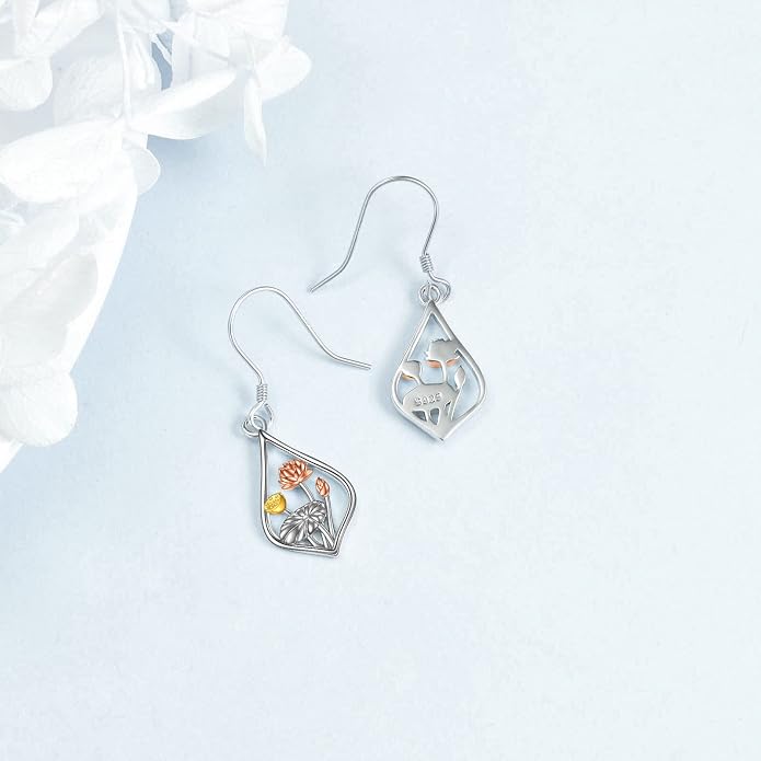VONALA Flower Earrings for Women 925 Sterling Silver Rose/Lotus/Scottish Thistle/Tulip/Lilac/Mushroom/Pineapple Dangle Drop Earrings Flower Jewelry Gifts for Women Girls Birthday Gifts